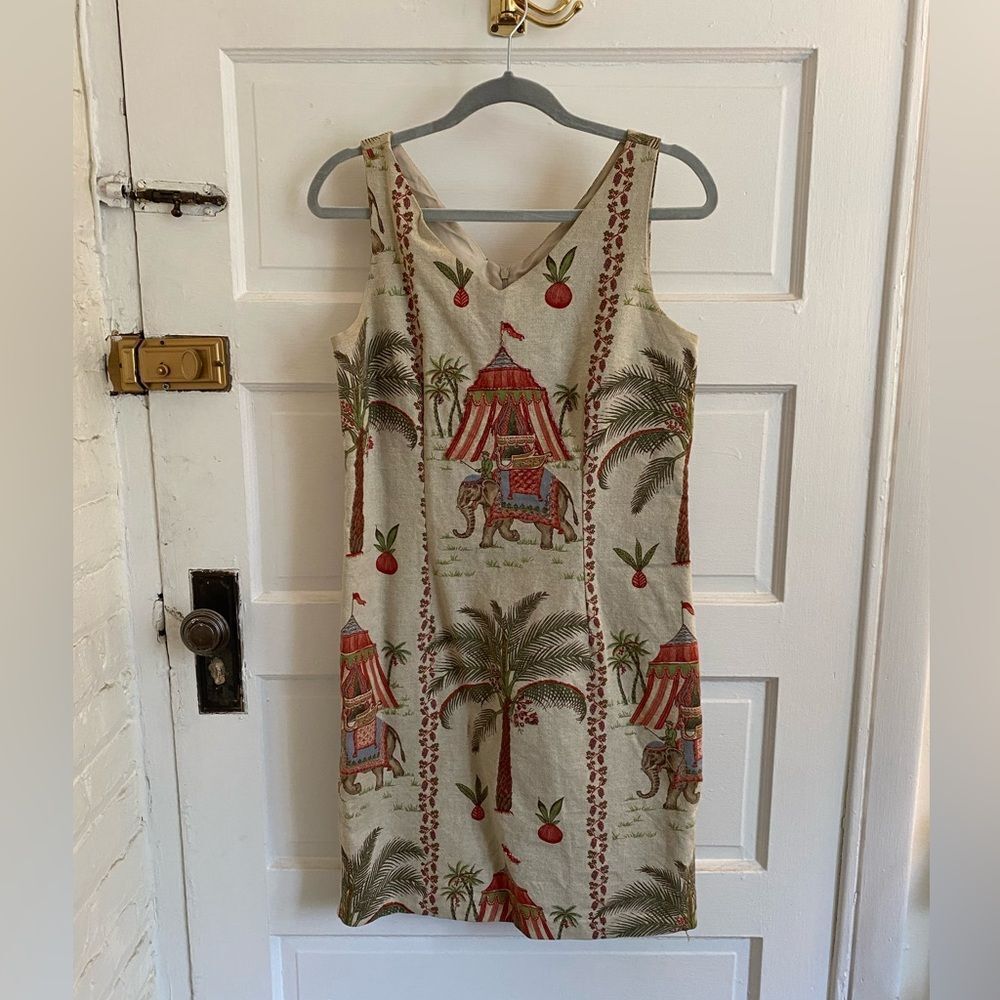 Vintage Tropical Circus Print Beaded Sleeveless Dress Size 10